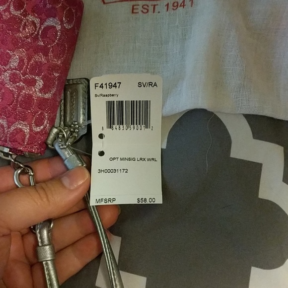 NWT SILVER AND RASPBERRY COACH WRISTLET - Picture 3 of 8